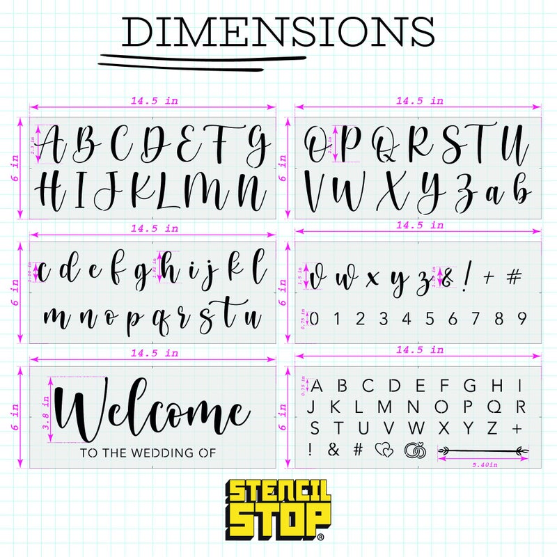 Stencil Stop Wedding Stencils Set of 6 - Reusable Stencils for Painting on Wood, Walls, Fabric & Rocks - Durable 14 Mil Mylar Plastic for DIY Crafts & Wedding Decor Projects - Image 2